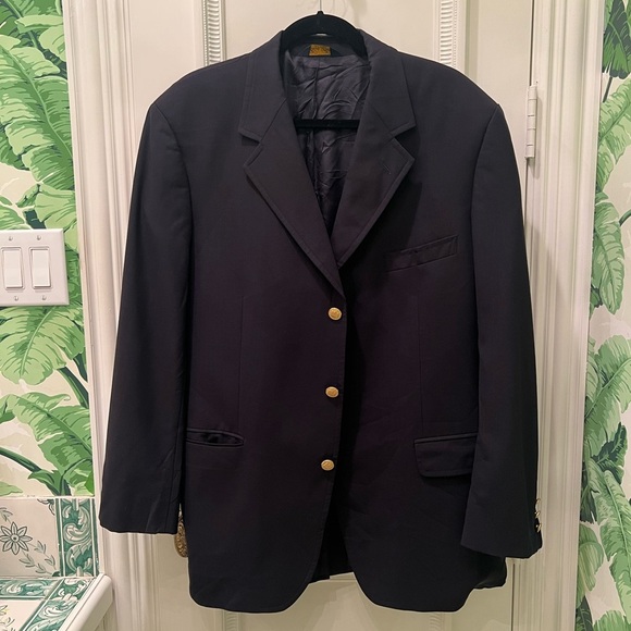 Brooks Brothers Mens Navy Blue Gold Button Blazer Coat Size 44S - Picture 1 of 6